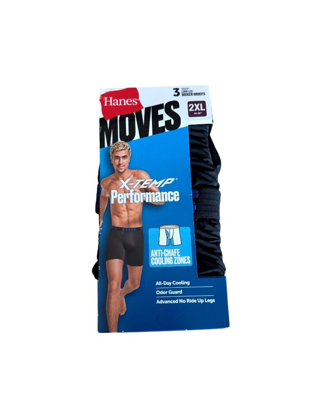 Hanes Moves X-Temp Performance Boxer Briefs 2XL Mens 3 Pack Long Leg Tagless